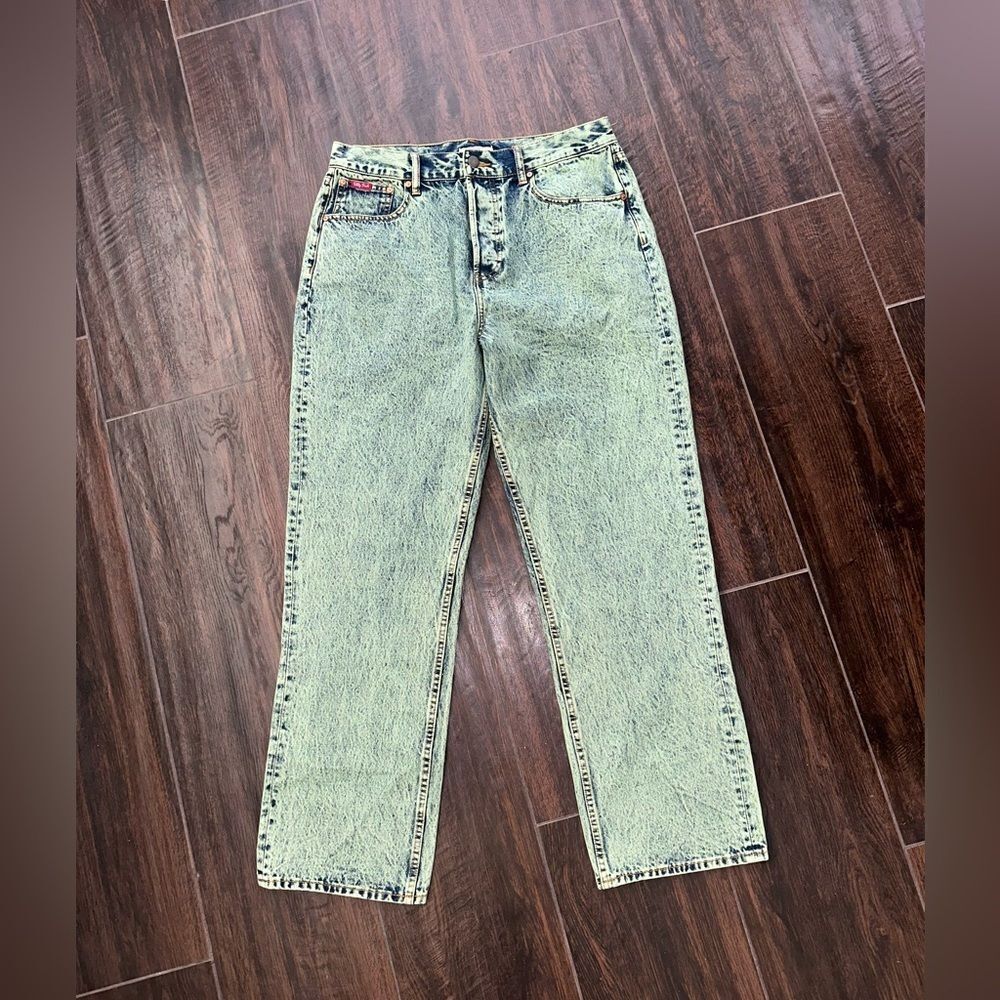 Teddy Fresh High-Rise Straight-Leg Acid Wash Jeans In Vintage Green Size 33